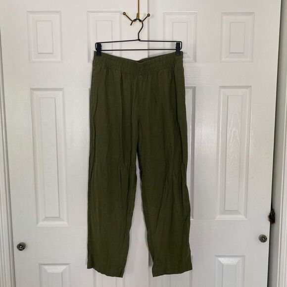 Old Navy Khaki Green Wide Straight Leg Casual Minimalist Elegant Linen Pants M - Picture 2 of 8